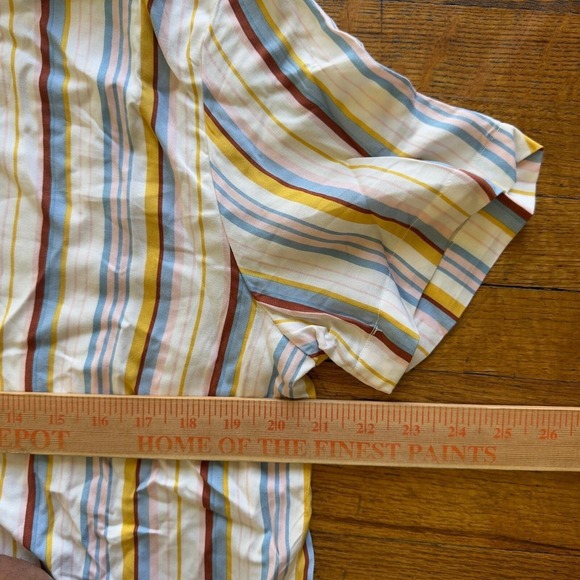 New Denim & Flower Striped Shirt‎ Short Sleeve Button Up Casual Colorful Mens L - Picture 4 of 6